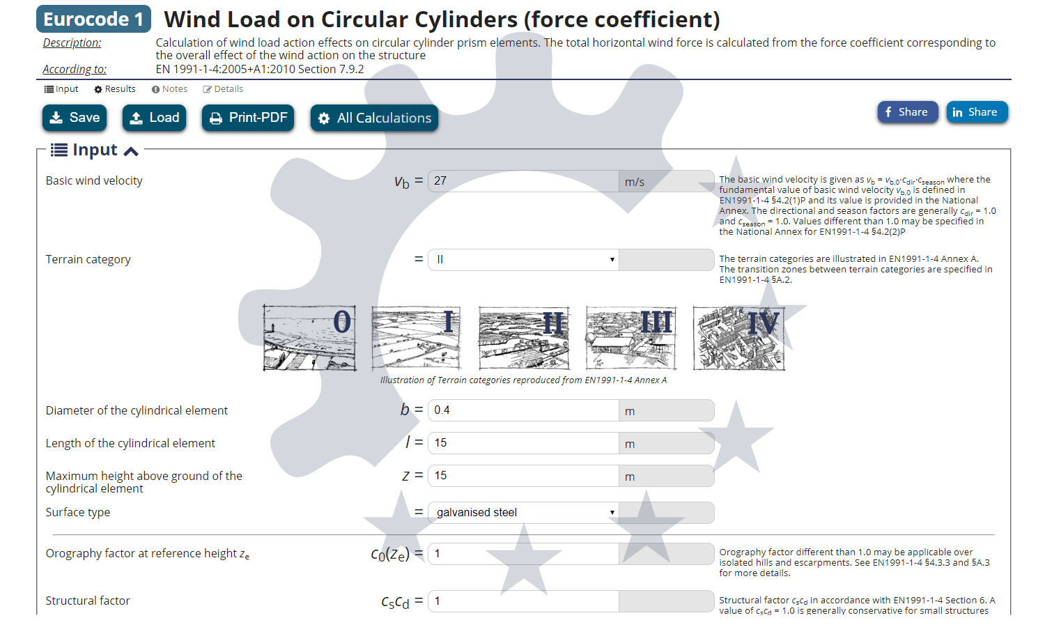 Calculation of wind load on circular cylinders Eurocode 1